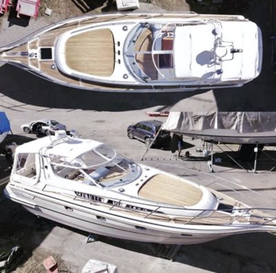 Drone foto av båten før salg